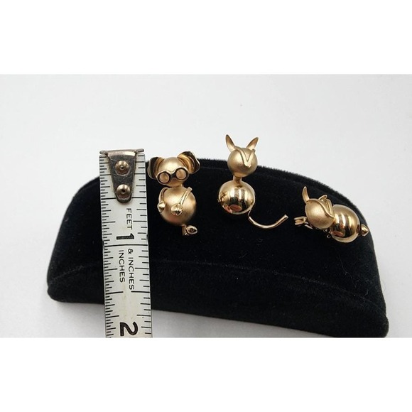 3 Tiny Gold Tone Lapel Hat Pin Brooch Animals Mouse Cats Bunnies - Picture 6 of 8